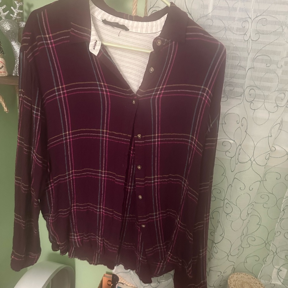 Jane and Delancey Purple Plaid Blouse